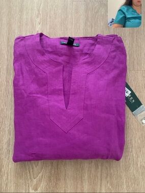 Ralph Lauren Magenta Split-Neck Linen Top